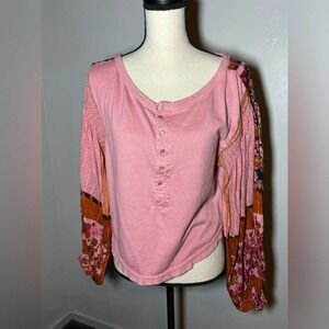 Free People Light Magic Henley balloon sleeve blouse size XS